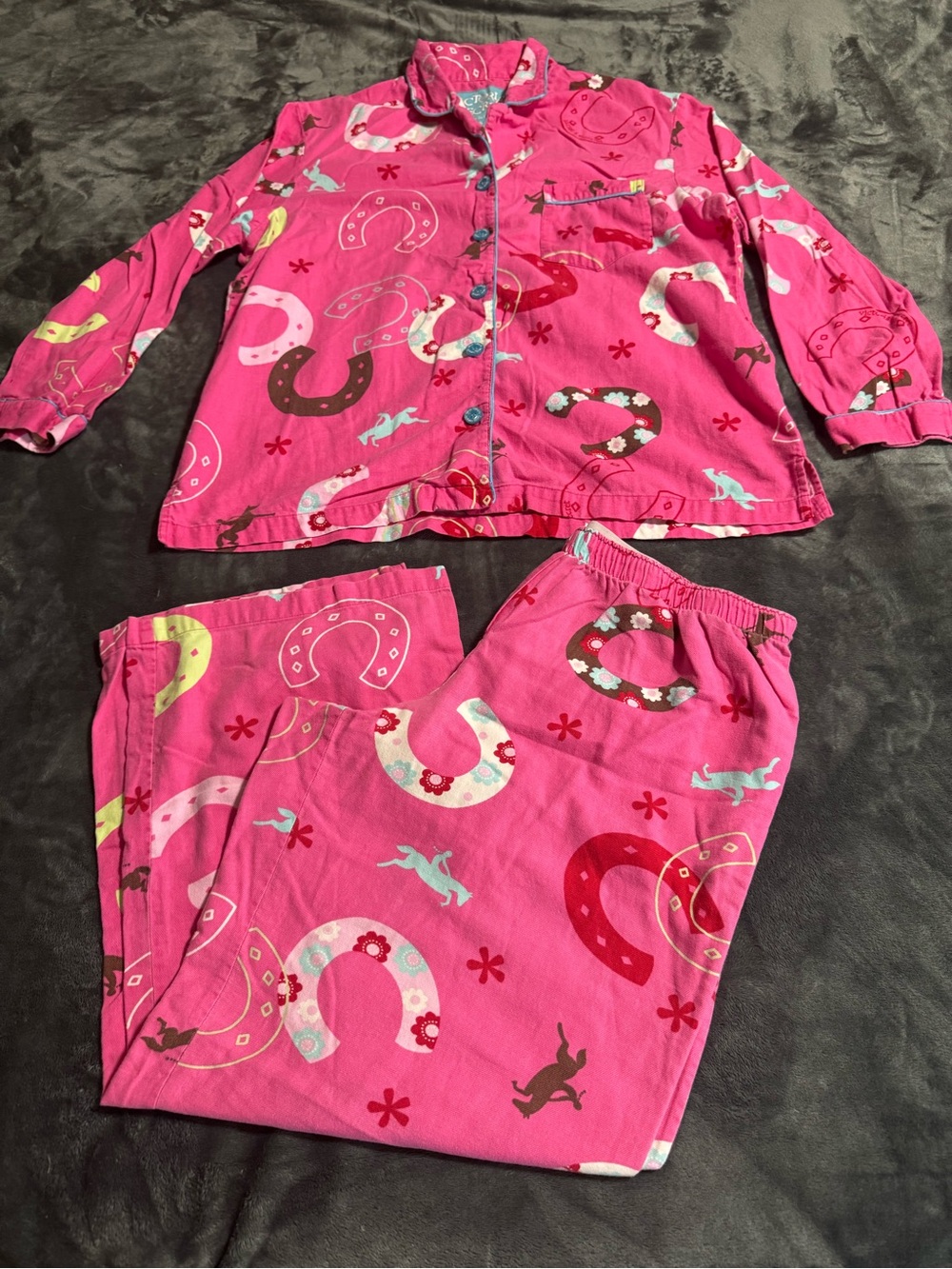 Vintage Victoria’s Secret Y2K Flannel Pink Cowgirl Horseshoe Pajama Set Large